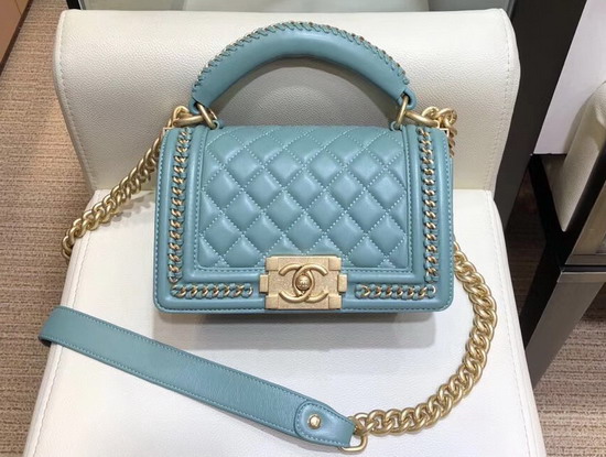 Chanel Small Boy Chanel Flap Bag with Handle Baby Blue Lambskin