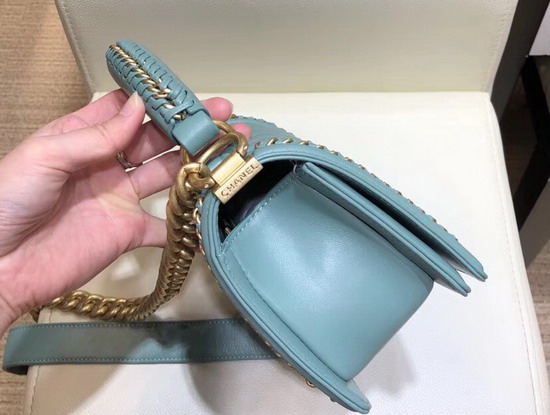 Chanel Small Boy Chanel Flap Bag with Handle Baby Blue Lambskin