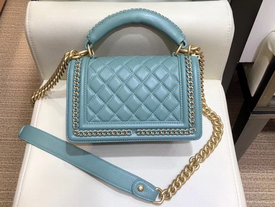 Chanel Small Boy Chanel Flap Bag with Handle Baby Blue Lambskin