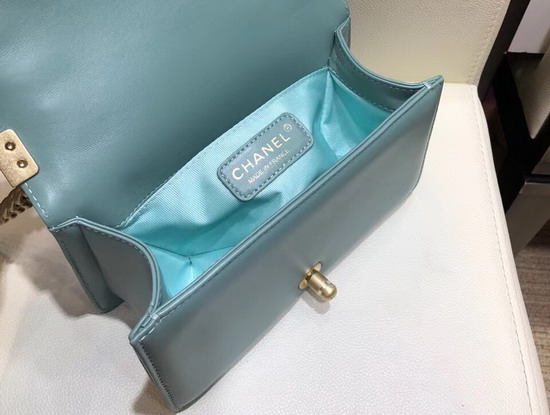 Chanel Small Boy Chanel Flap Bag with Handle Baby Blue Lambskin