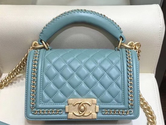 Chanel Small Boy Chanel Flap Bag with Handle Baby Blue Lambskin