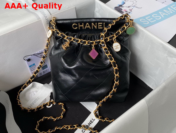 Chanel Small Bucket Bag in Black Lambskin Resin Gold Tone Metal AS3793 Replica