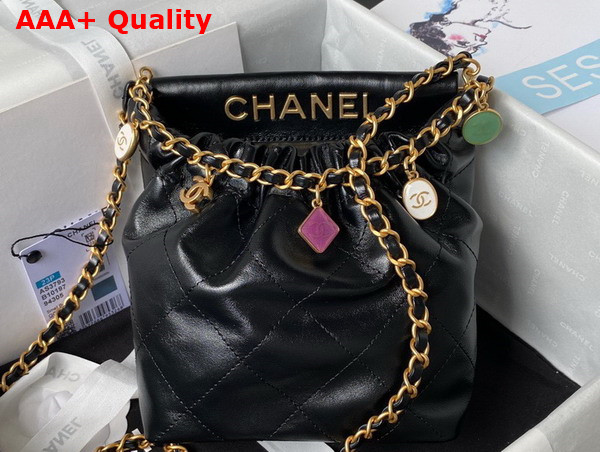 Chanel Small Bucket Bag in Black Lambskin Resin Gold Tone Metal AS3793 Replica