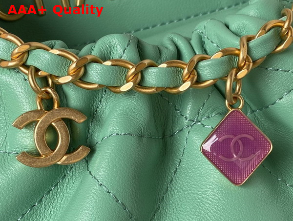 Chanel Small Bucket Bag in Light Green Lambskin Resin Gold Tone Metal AS3793 Replica