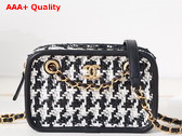 Chanel Small Camera Case Lambskin Viscose Weaving Gold Tone Metal Black White and Silver AS3768 Replica