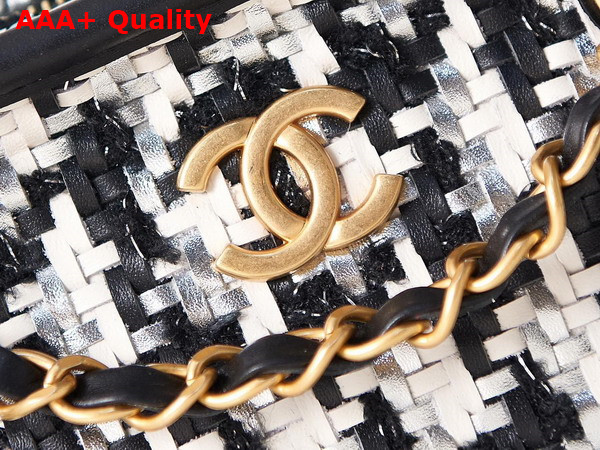 Chanel Small Camera Case Lambskin Viscose Weaving Gold Tone Metal Black White and Silver AS3768 Replica