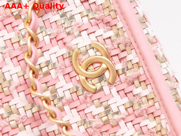 Chanel Small Camera Case Lambskin Viscose Weaving Gold Tone Metal Pink White and Gold AS3768 Replica