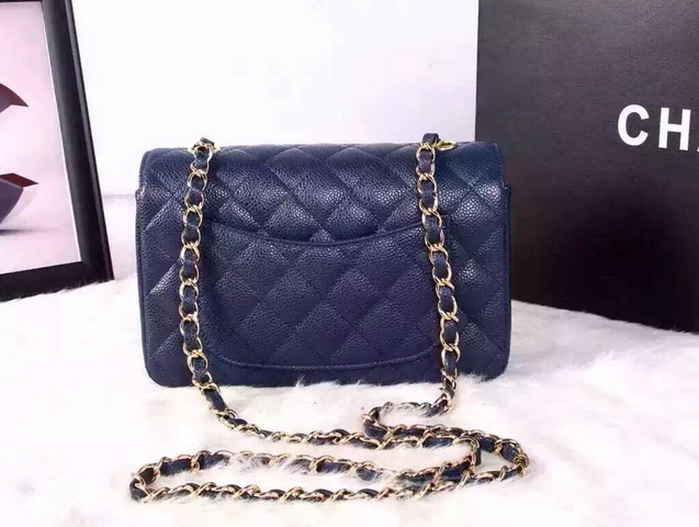 Chanel Small Caviar Flap Bag Navy Blue Gold Metal for Sale