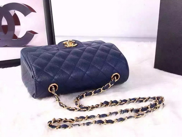 Chanel Small Caviar Flap Bag Navy Blue Gold Metal for Sale