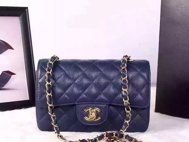 Chanel Small Caviar Flap Bag Navy Blue Gold Metal for Sale