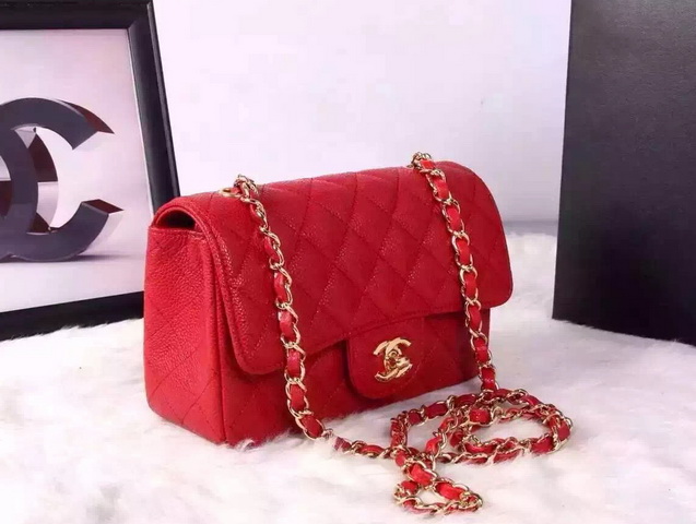 Chanel Small Caviar Flap Bag Red Gold Metal for Sale