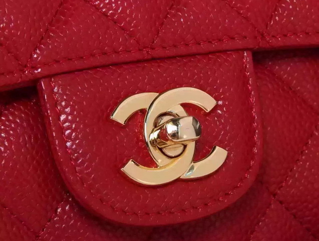 Chanel Small Caviar Flap Bag Red Gold Metal for Sale