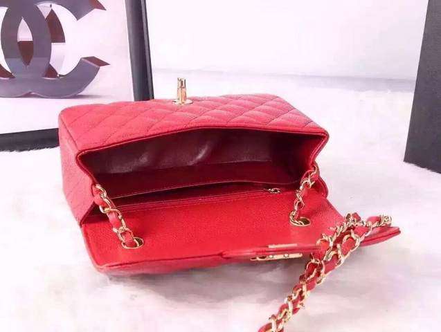 Chanel Small Caviar Flap Bag Red Gold Metal for Sale