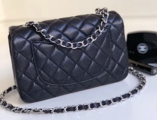 Chanel Small Caviar Flap Bag in Pearl Black Grained Calfskin