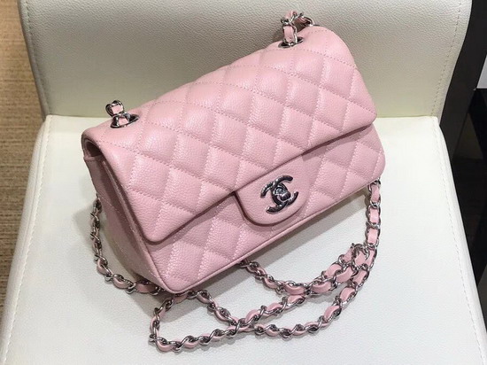 Chanel Small Caviar Flap Bag in Pink with Silver Hardware