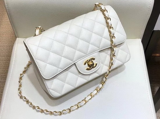 Chanel Small Caviar Flap Bag in White with Gold Metal