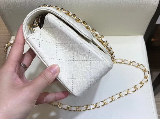 Chanel Small Caviar Flap Bag in White with Gold Metal