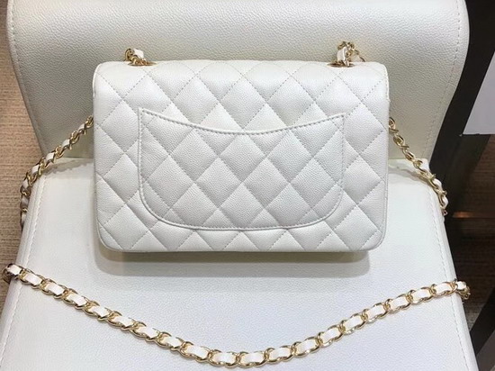 Chanel Small Caviar Flap Bag in White with Gold Metal