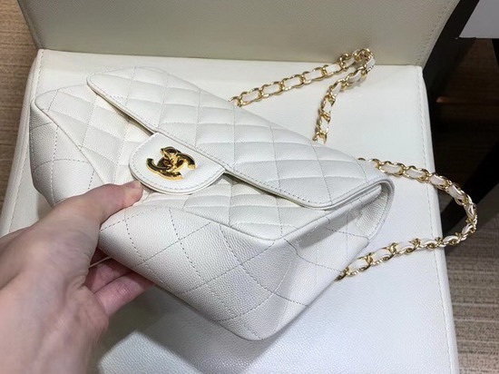 Chanel Small Caviar Flap Bag in White with Gold Metal