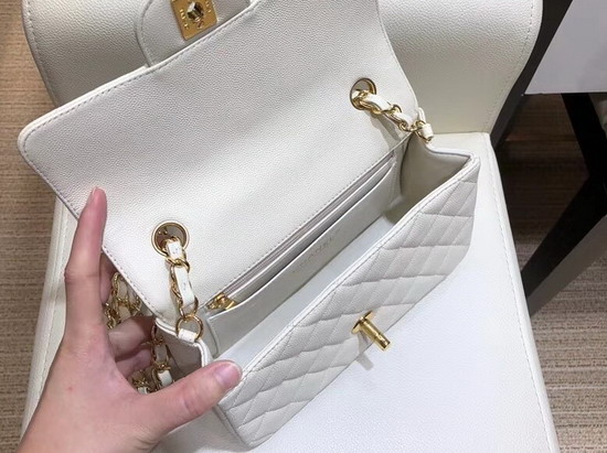 Chanel Small Caviar Flap Bag in White with Gold Metal