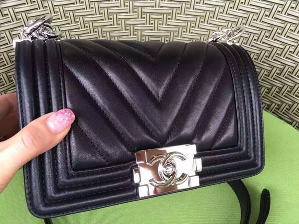 Chanel Small Chevron Le Boy Black Calfskin for Sale