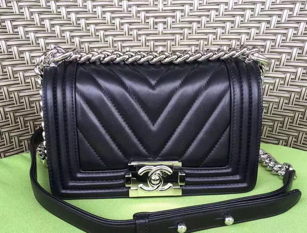 Chanel Small Chevron Le Boy Black Calfskin for Sale