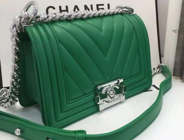 Chanel Small Chevron Le Boy Green Calfskin for Sale