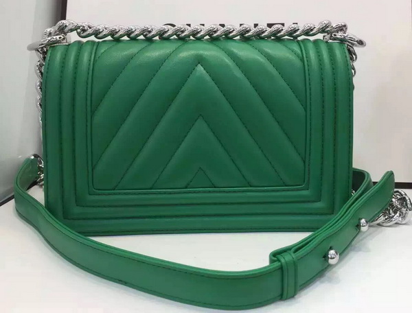 Chanel Small Chevron Le Boy Green Calfskin for Sale