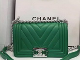 Chanel Small Chevron Le Boy Green Calfskin for Sale