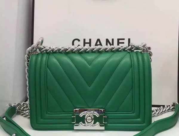 Chanel Small Chevron Le Boy Green Calfskin for Sale