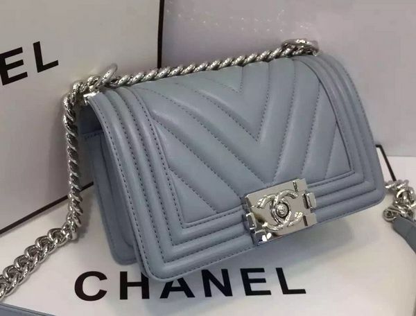 Chanel Small Chevron Le Boy Grey Calfskin for Sale