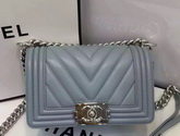 Chanel Small Chevron Le Boy Grey Calfskin for Sale