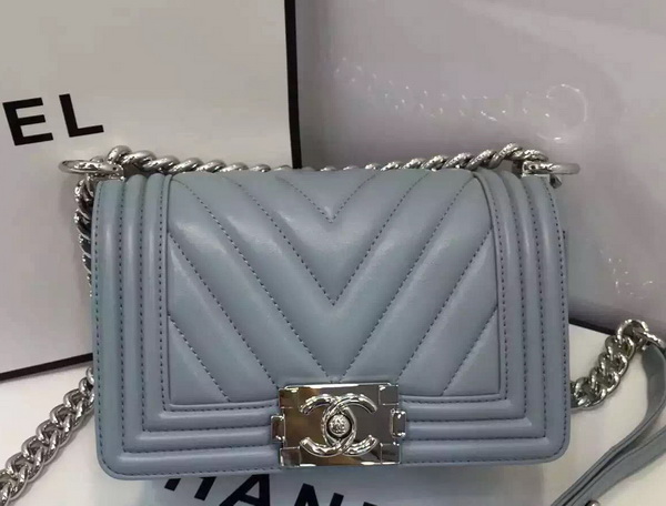 Chanel Small Chevron Le Boy Grey Calfskin for Sale