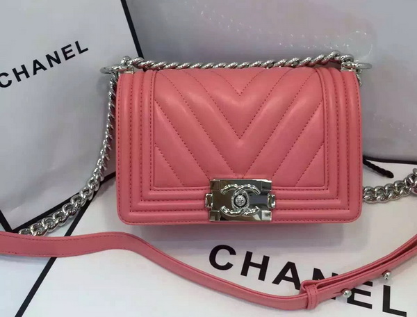 Chanel Small Chevron Le Boy Pink Calfskin for Sale