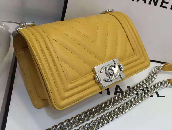 Chanel Small Chevron Le Boy Yellow Calfskin for Sale