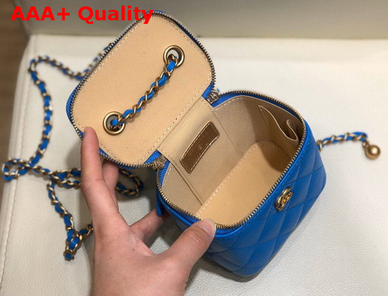 Chanel Small Classic Box with Chain Lambskin Gold Tone Metal Blue AP1447 Replica