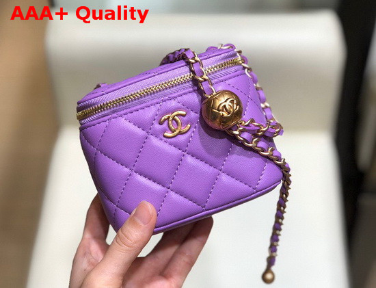 Chanel Small Classic Box with Chain Lambskin Gold Tone Metal Light Purple AP1447 Replica