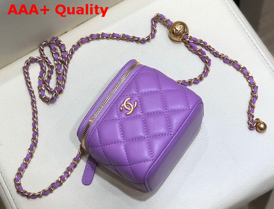 Chanel Small Classic Box with Chain Lambskin Gold Tone Metal Light Purple AP1447 Replica