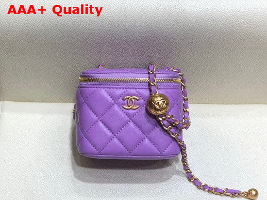 Chanel Small Classic Box with Chain Lambskin Gold Tone Metal Light Purple AP1447 Replica