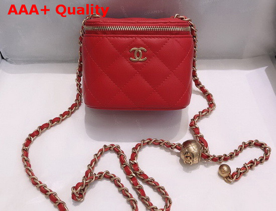 Chanel Small Classic Box with Chain Lambskin Gold Tone Metal Red AP1447 Replica