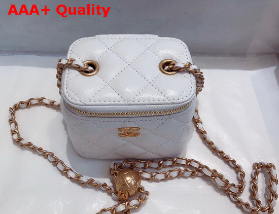 Chanel Small Classic Box with Chain Lambskin Gold Tone Metal White AP1447 Replica