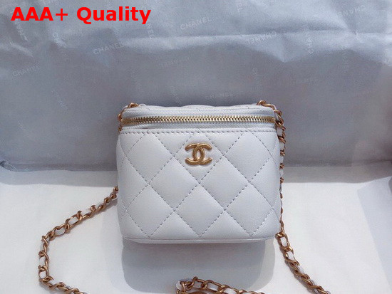 Chanel Small Classic Box with Chain Lambskin Gold Tone Metal White AP1447 Replica