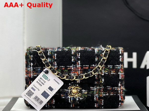 Chanel Small Classic Flap Bag in Black Multicolor Tweed Replica