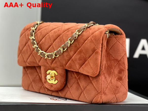 Chanel Small Classic Flap Bag in Brown Velvet Replica