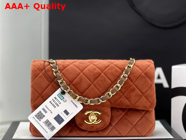 Chanel Small Classic Flap Bag in Brown Velvet Replica