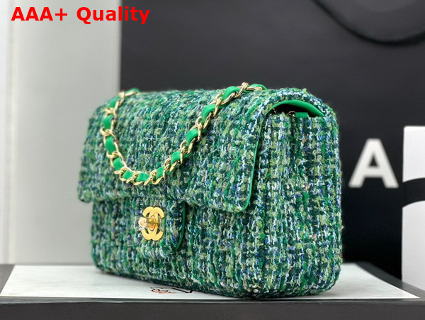 Chanel Small Classic Flap Bag in Green Tweed Replica