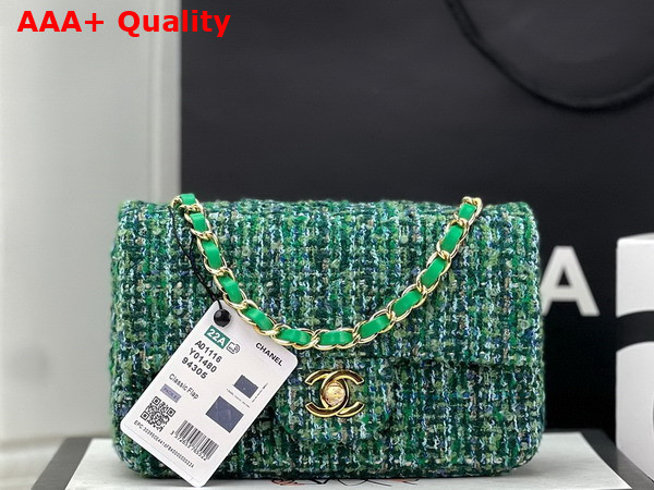 Chanel Small Classic Flap Bag in Green Tweed Replica