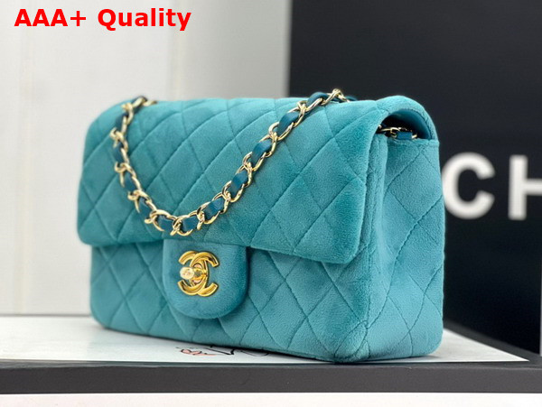 Chanel Small Classic Flap Bag in Peacock Blue Velvet Replica