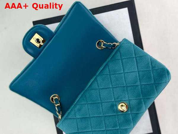 Chanel Small Classic Flap Bag in Peacock Blue Velvet Replica