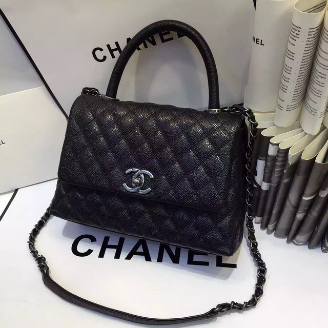 Chanel Small Coco Handle Bag Black Caviar wiht Silver for Sale